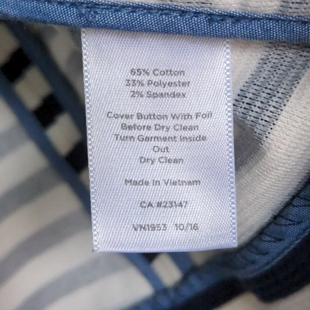 Talbots Black + Cream Striped Cotton Blend Blazer Sz M